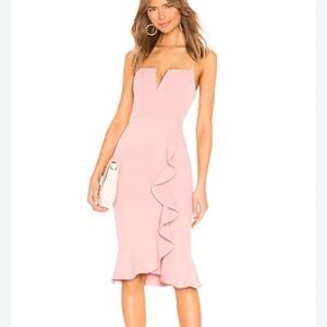 About Us Revolve DOMINIQUE Pink Ruffle Accent Push Up Body Con Midi Dress Small